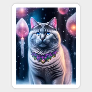 British Shorthair Cat Glows in a Winter Wonderland Sticker